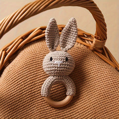 Bunny Rattle Crochet Bunny Youngsters Rattle Wooden Hand Rattle Toy