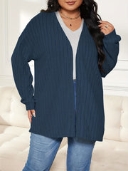  Solid Ribbed Long Sleeve Open Front Cardigan