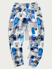 Newspaper Print Drawstring Sweatpants for Men
