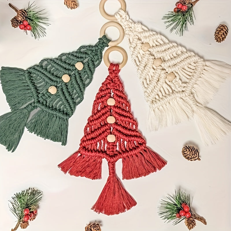 3pcs Woven Christmas Tree Decoration DIY Set Cotton Rope Wall Door Window Decor