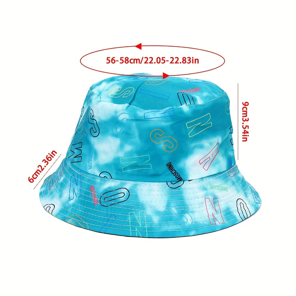 Unisex Tie Dye Alphabet Print Bucket Hat for Sun Protection