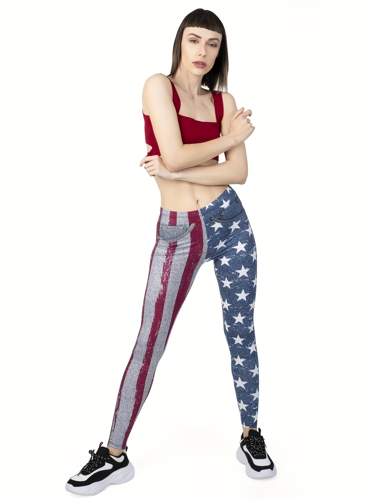 American Flag Print Leggings High Waist Slim Fit Women's Clothing