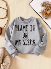 Funny SISTER Letter Print Boys Sweatshirt Long Sleeve Crew Neck Tops