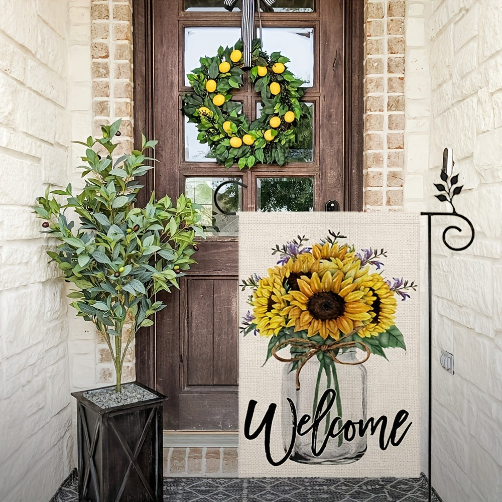 Sunflower Garden Flag Mason Jar Welcome Double Sided Vertical Outside Yard Flag