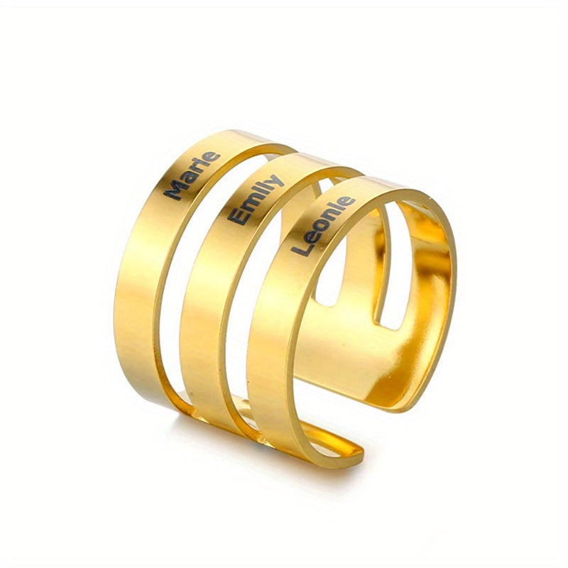 Personalized Engraved Name Ring Stainless Steel Adjustable Finger Ring