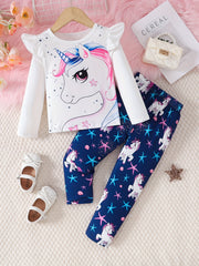 Toddler Girl's 2pcs Unicorn Starfish Print Top & Pants Set
