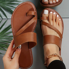 Women's Loop Toe Slide Sandals Lightweight Open Toe Slip On Shoes Solid