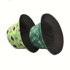 Green Rabbit Print Reversible Sunscreen Basin Hat Casual Fisherman Cap