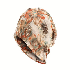 Vintage Flower Print Beanie Lightweight Skull Hat Elastic Headband