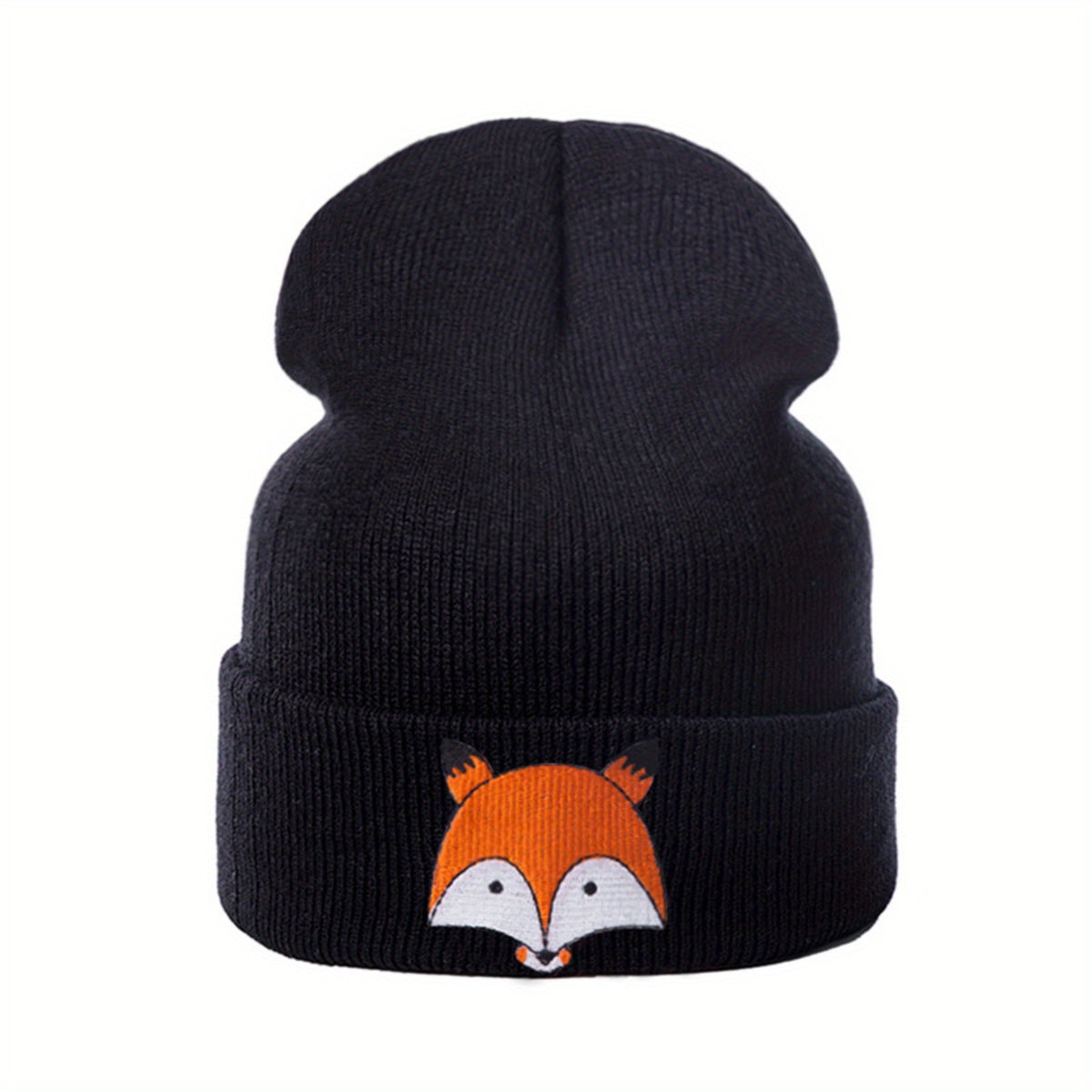 Cartoon Fox Embroidery Beanie Soft Elastic Knit Hat