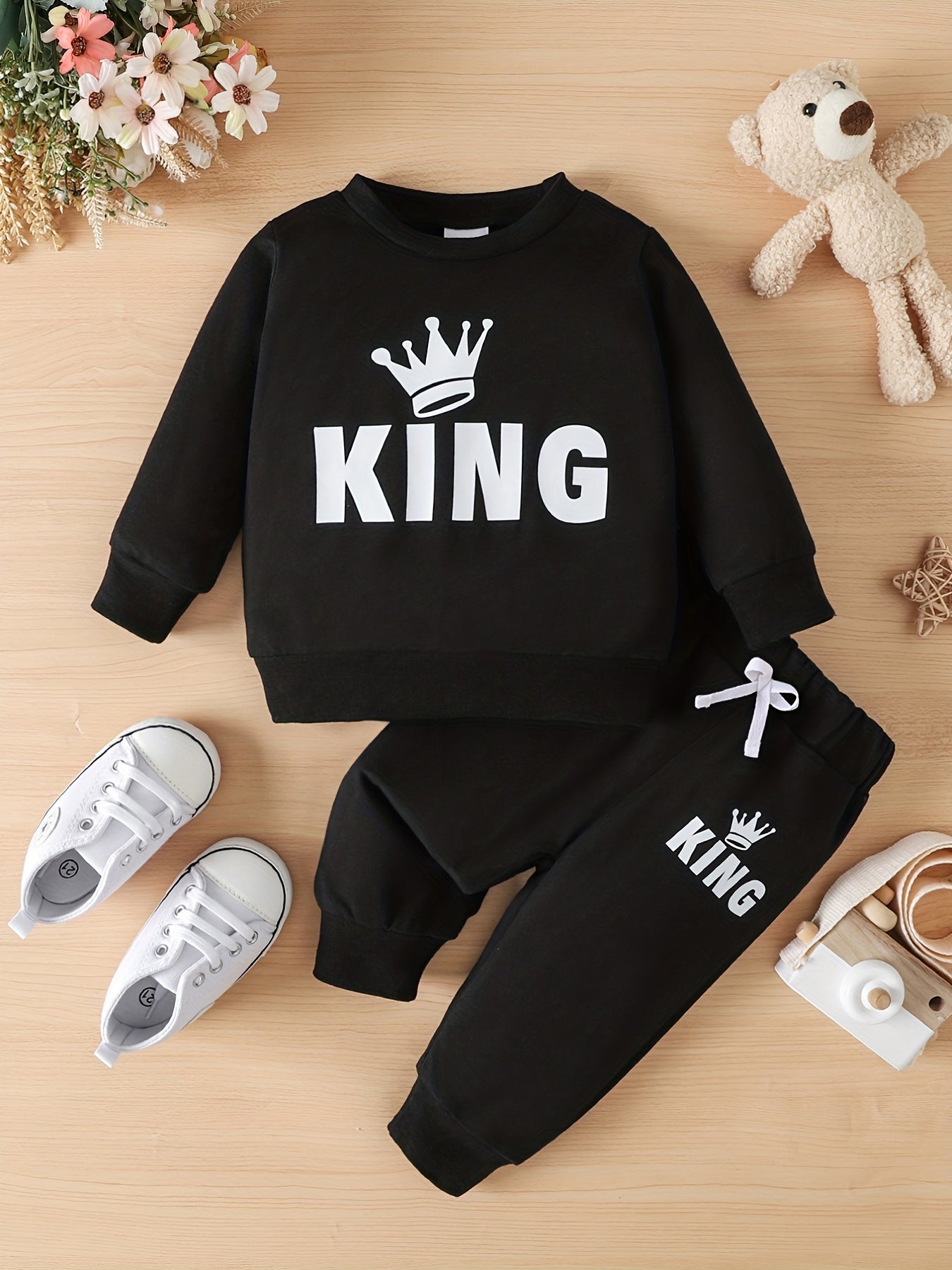 Toddler Baby Boy's KING Letter Print Sweatshirt & Trousers Set