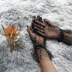 Polka Dot Lace Gloves Short Transparent Gloves for Party Prom Wedding