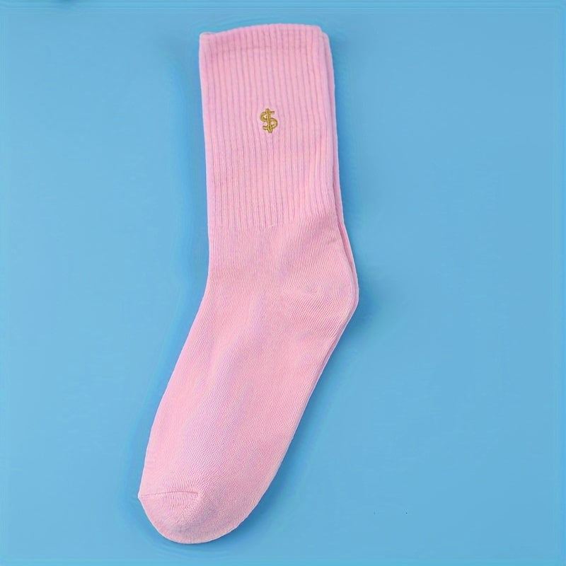 3 Pairs Money Print Socks Comfy & Breathable Mid Tube Socks
