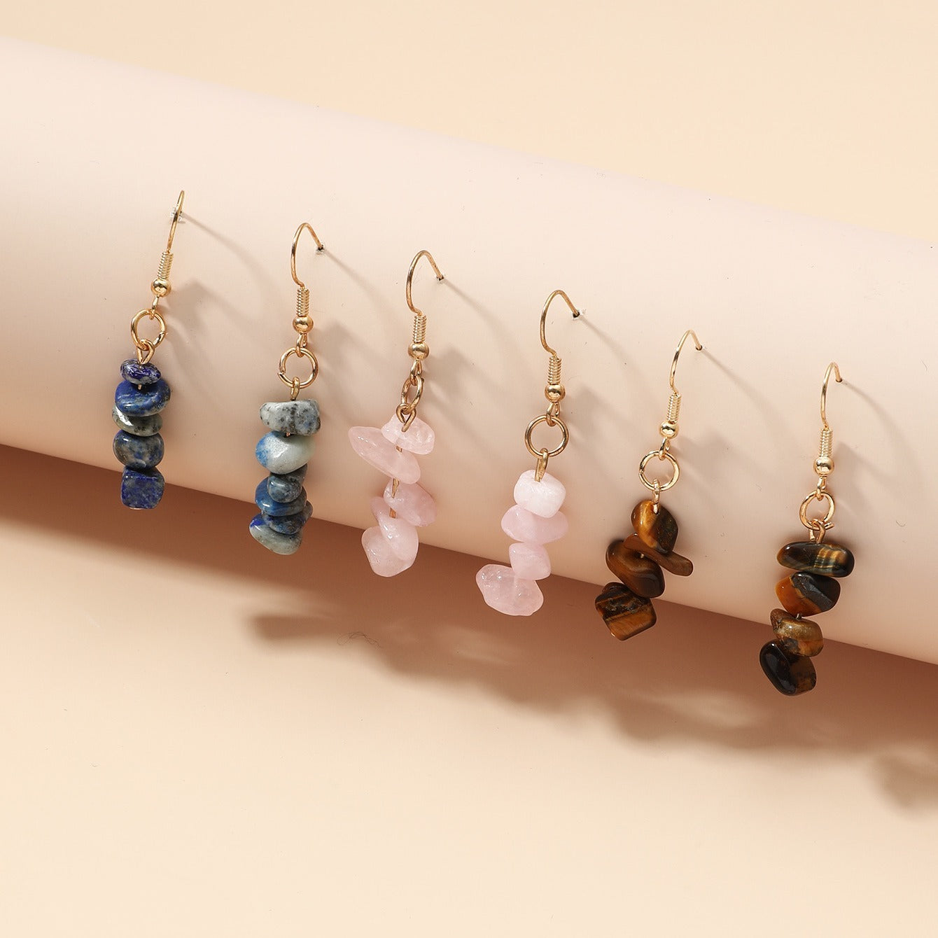 3 Pairs Natural Stone Charm Earrings Set