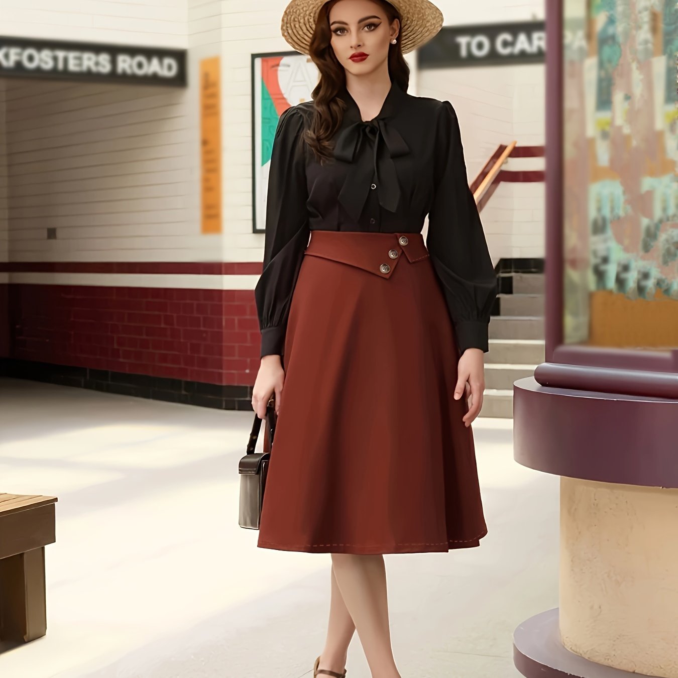  Casual Skirt Women's Solid Button High Rise A line Swing