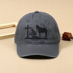 Man Horse Baseball Cap Printed Washed Distressed Cotton Sun Hats