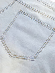  Solid Fringe Trim Denim Shorts
