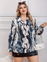 Women's Plus Marble Print Button Up Shirt Top