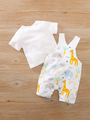 2pcs Baby Boys Cotton T-shirt & Animal Pattern Overalls Set
