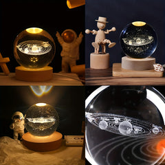 3D Solar System Crystal Ball Night Lamp with LED Base