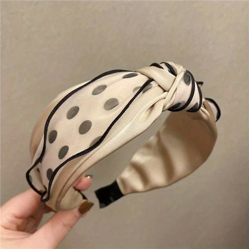 Polka Dot Knotted Hairband Retro Mesh Headband Wide Brim Headwear