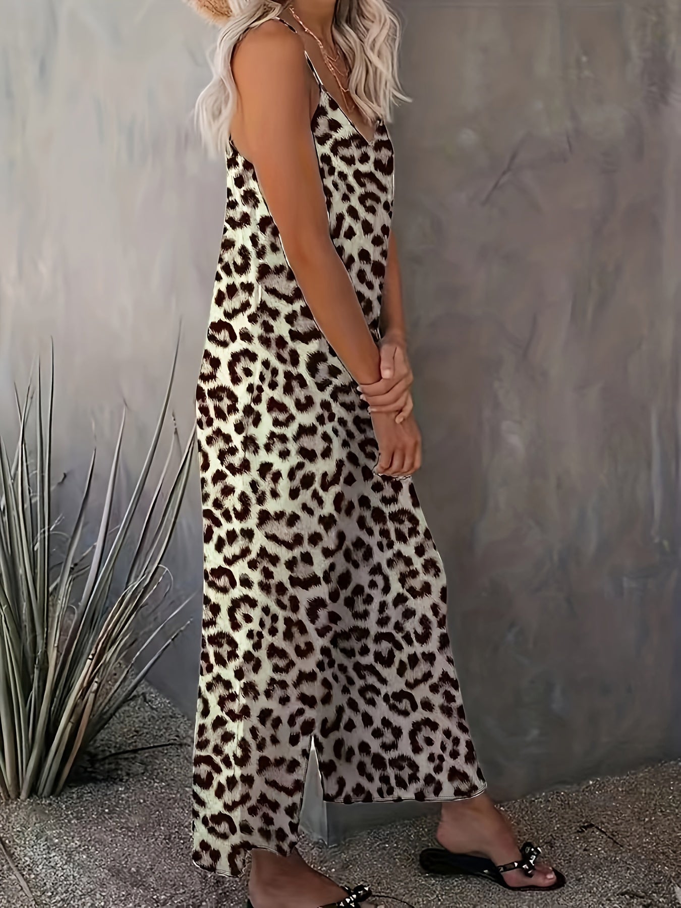  Leopard Print Cami Jumpsuit with Pockets