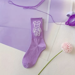 8 Pairs Letter & Heart Print Socks Women's Mid Tube Stockings