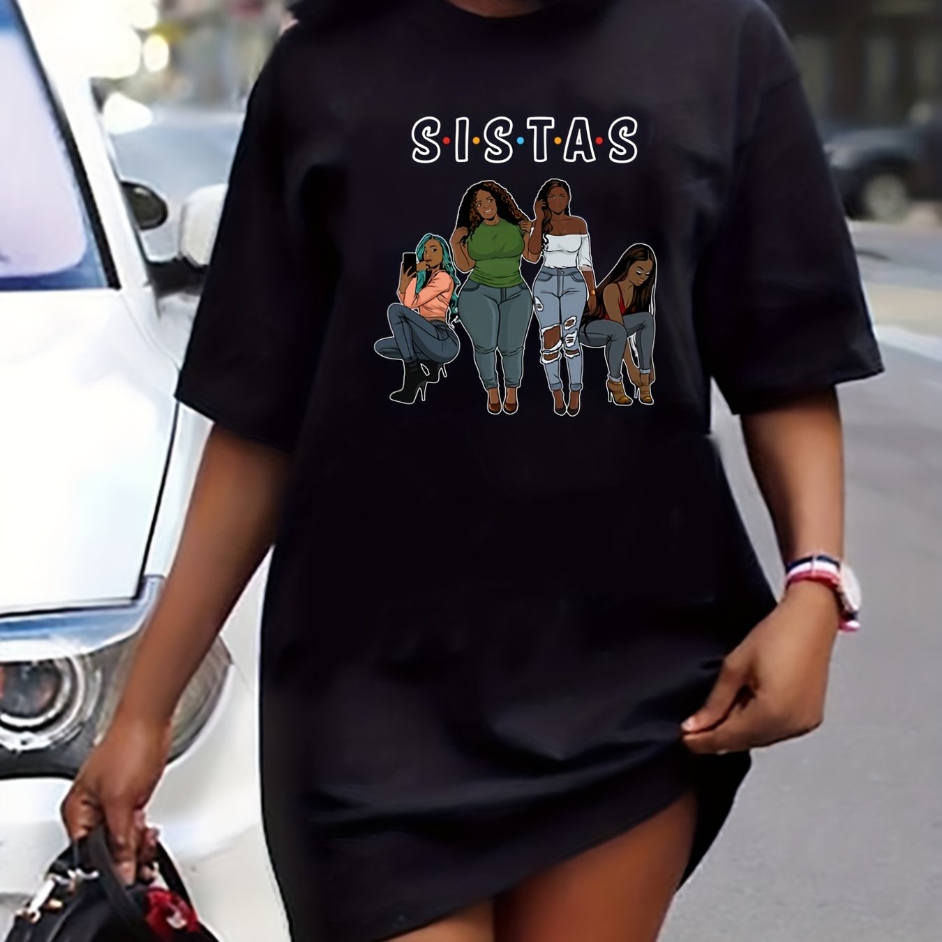  Casual Dress Women's Plus Bestie Graphic Short Sleeve Tee Dress