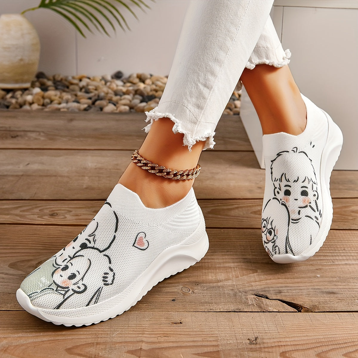 Casual Stylish Cartoon Couple Mesh Sneakers for Women