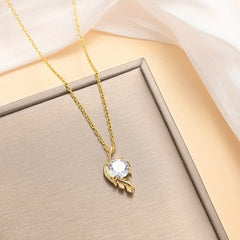 Women's Feather Pendant Necklace Birthday Gift Wedding Jewelry