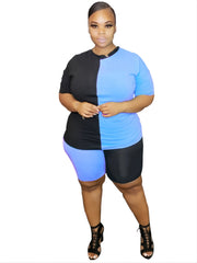  Colorblock Tee & High Waist Shorts Set Women's Co ords Two Pieces