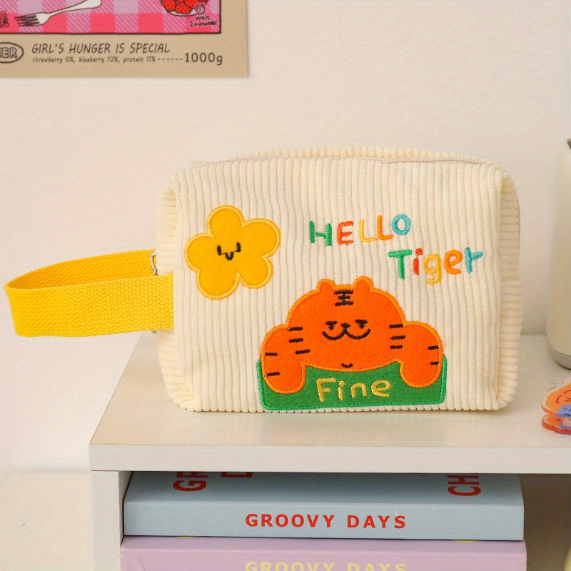 Cartoon Embroidery Corduroy Cosmetic Bag Travel Storage Handbag
