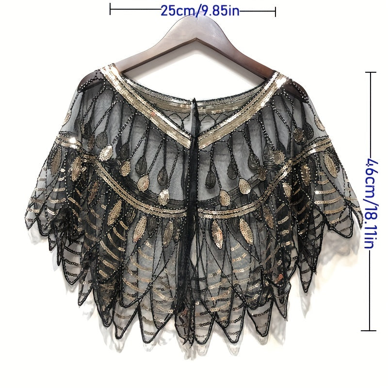Vintage Ruffle Shawl Sequin Embroidery Mesh Cardigan