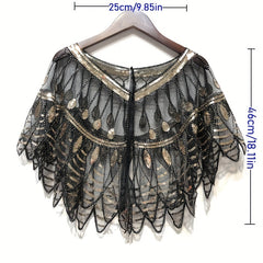 Vintage Ruffle Shawl Sequin Embroidery Mesh Cardigan