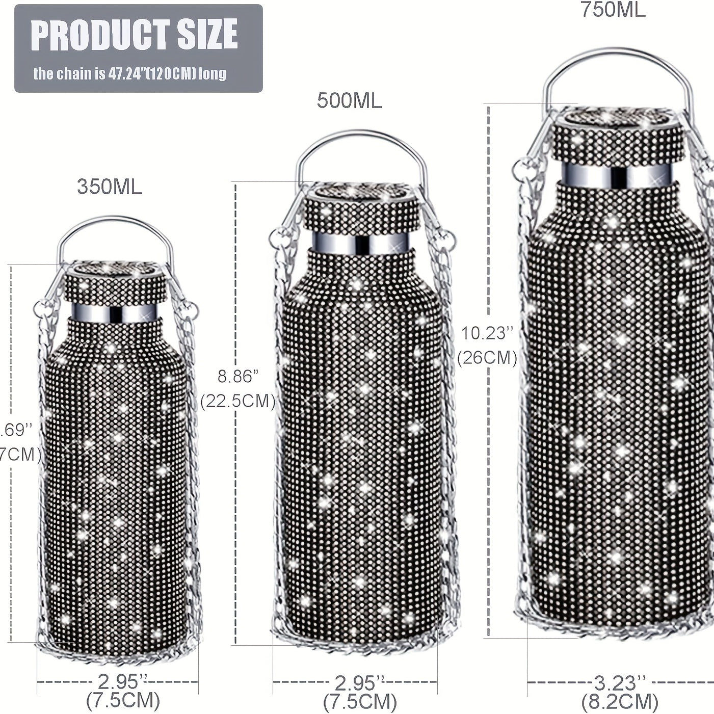 500ml Stainless Steel Vacuum Cup Bling Water Bottle Insulated Thermal Bottle