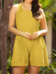 Crew Neck Zip Back Romper Jumpsuit Women's Clothing