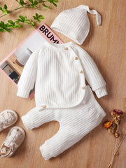 3pcs Baby Boys Long Sleeves T shirt & Pants & Cap Set