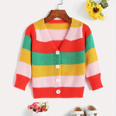 Rainbow Button V neck Knit Cardigan Baby Girls Sweater Coat