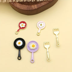 11pcs Enamel Poached Eggs Pan Charms for DIY Earrings Bracelet Pendants
