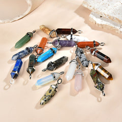 Hexagonal Column Natural Crystal Pendant Single Stone Amethyst Lapis Lazuli