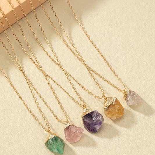 Irregular Crystal Stone Pendant Necklace 14k Plated Women's Necklace