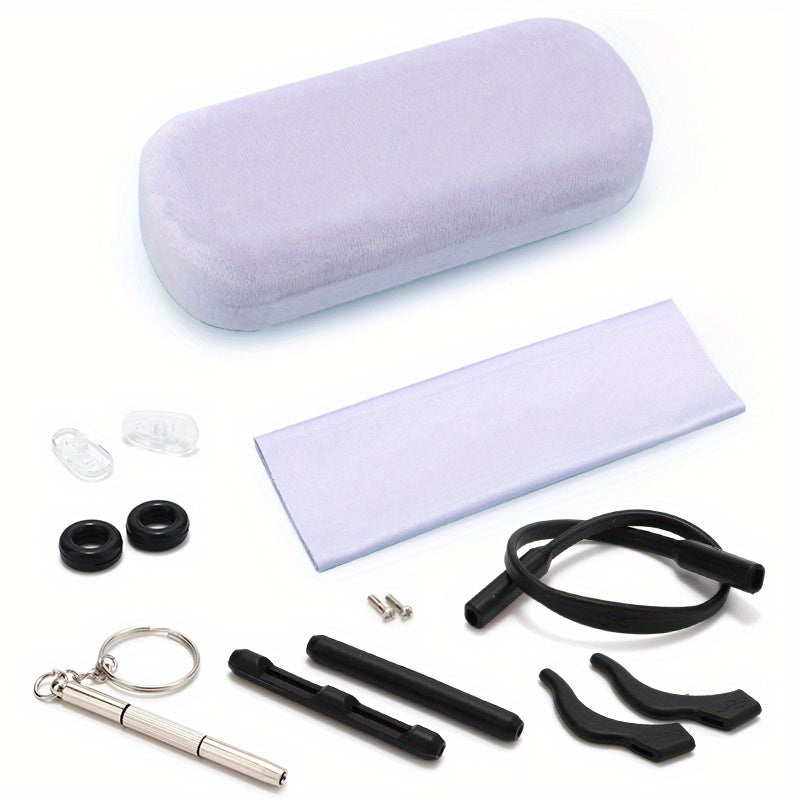 9pcs Eyeglasses Repair Kit Glasses Case Cloth Nose Pads Screwdriver Screws