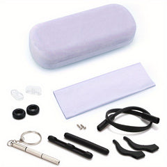 9pcs Eyeglasses Repair Kit Glasses Case Cloth Nose Pads Screwdriver Screws