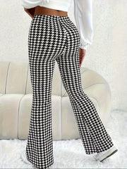Women's Plus Houndstooth High Rise Flared Trousers