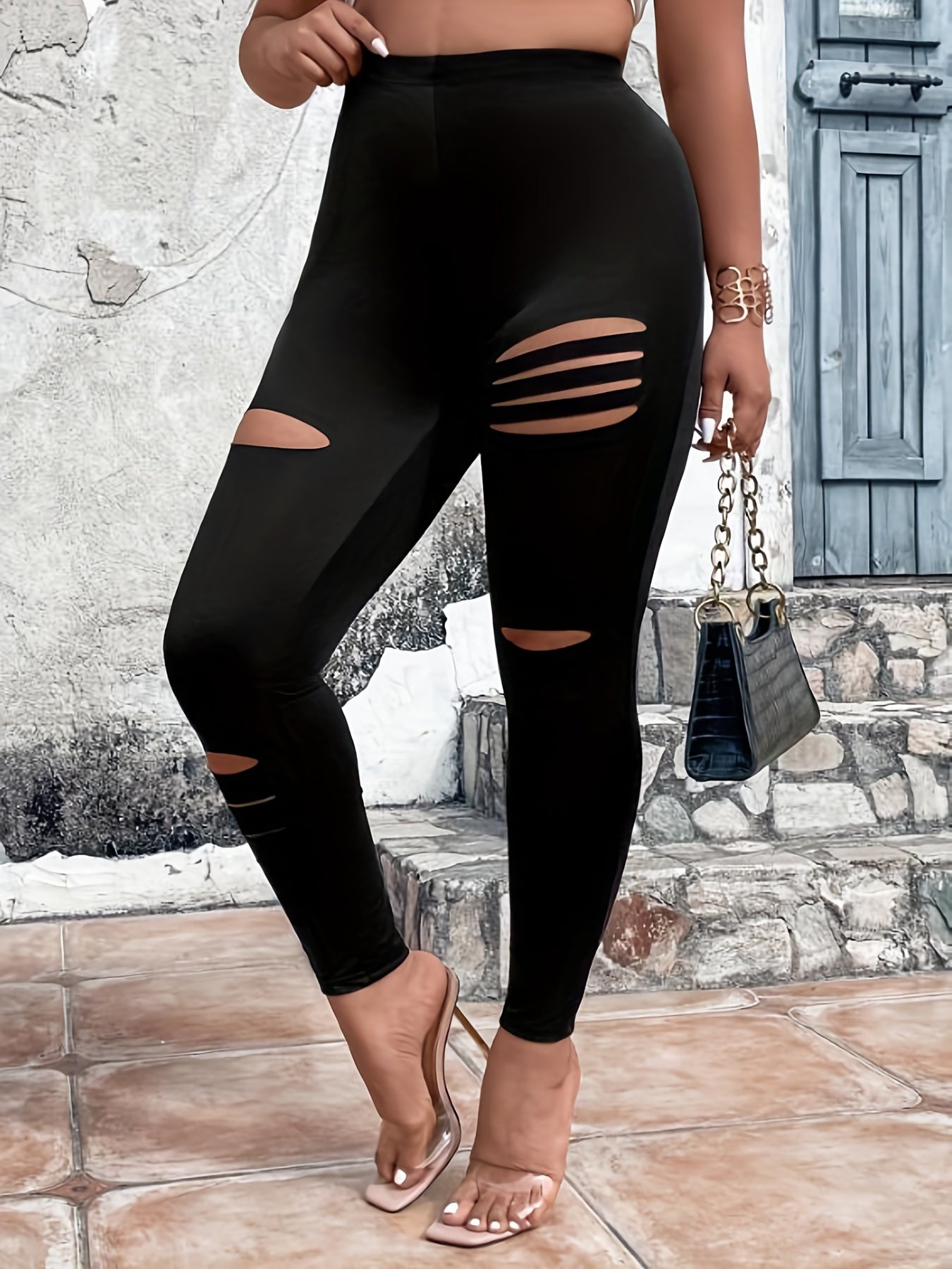  High Rise Ripped Leggings for Women