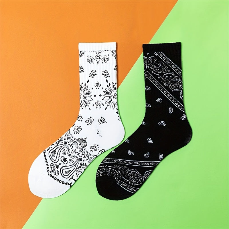 2 Pairs Floral Print Socks Breathable Mid Tube Stockings