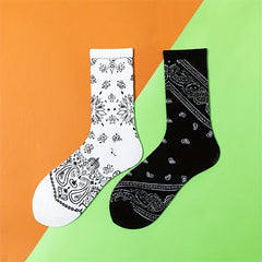 2 Pairs Floral Print Socks Breathable Mid Tube Stockings