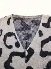  Leopard Pattern Knit Cardigan with Pockets
