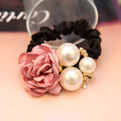 Colorful Rose Faux Pearls Hair Band Floral Beads Hair Ties