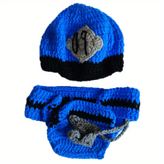 2pcs Policeman Baby Crochet Costume Photography Props Newborn Hat Shorts Outfits